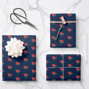 Feuille De Papier Cadeau Stethoscope Coeur Médicale champ cadeau bleu
