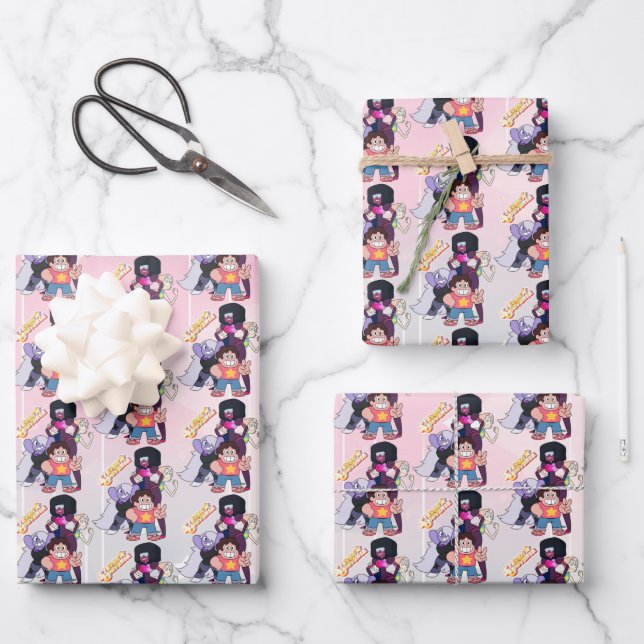 Feuille De Papier Cadeau Steven Universe | Pose du groupe Crystal Gem (Recto)