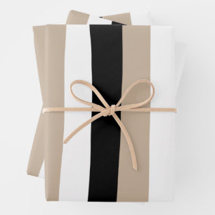 Feuille De Papier Cadeau Stripes inégales - Taupe, noir et blanc