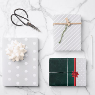 Feuille De Papier Cadeau Stripes minimalistes Pois Noël gris chic