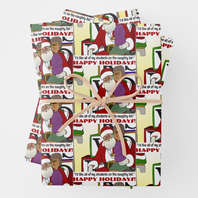 Feuille De Papier Cadeau Student Naughty List Yellow  (En situation)