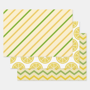 Feuille De Papier Cadeau Style citron jaune frais géométrique