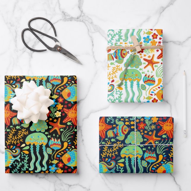 Feuille De Papier Cadeau Style de dessin animé Aquatic Life (Recto)