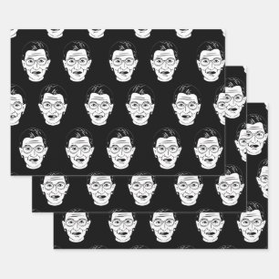 Feuille De Papier Cadeau Style d'icône féministe motif portrait noir et bla