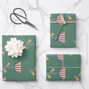 Feuille De Papier Cadeau Style folklorique scandinave modèle floral en vert