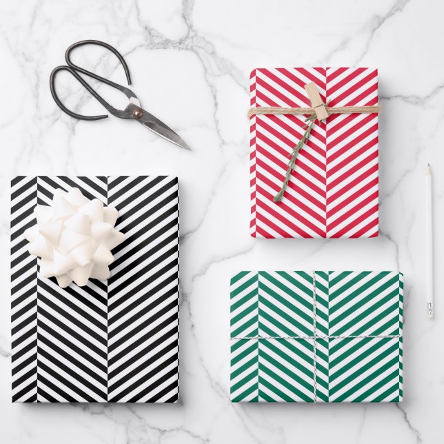 Feuille De Papier Cadeau Style herringbone Chevron 3 couleurs (Recto)