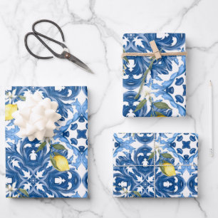 Feuille De Papier Cadeau style italien, carreaux, majolica, citron, impress