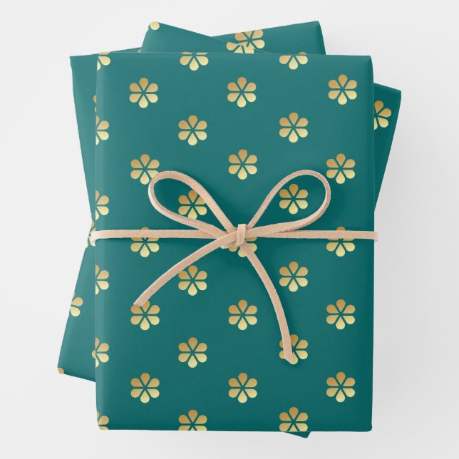 Feuille De Papier Cadeau Style Turquoise & Gold Daisy Honeypeb (En situation)