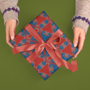 Feuille De Papier Cadeau Style vintage Étoile Abstraite en Rouge et Bleu