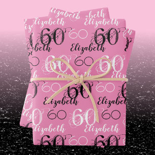 Feuille De Papier Cadeau Stylish rose 60e anniversaire enveloppement cadeau