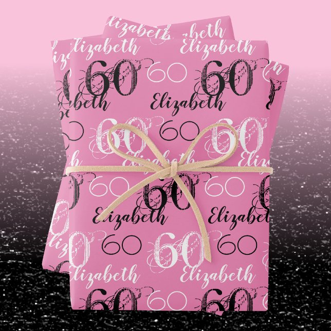 Feuille De Papier Cadeau Stylish rose 60e anniversaire enveloppement cadeau (Wrapping Paper in-situ)