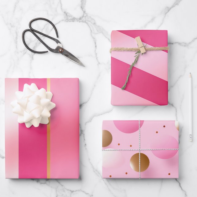 Feuille De Papier Cadeau Stylish rose et métallisé (Recto)