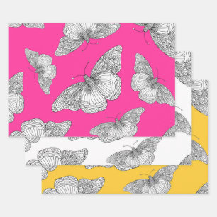 Feuille De Papier Cadeau Stylo et Motifs papillon d'encre