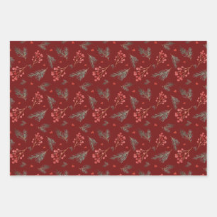 Feuille De Papier Cadeau Succursales de baies et de pins de Noël