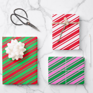 Feuille De Papier Cadeau Sucre de canne Bande rouge vert rose Noël