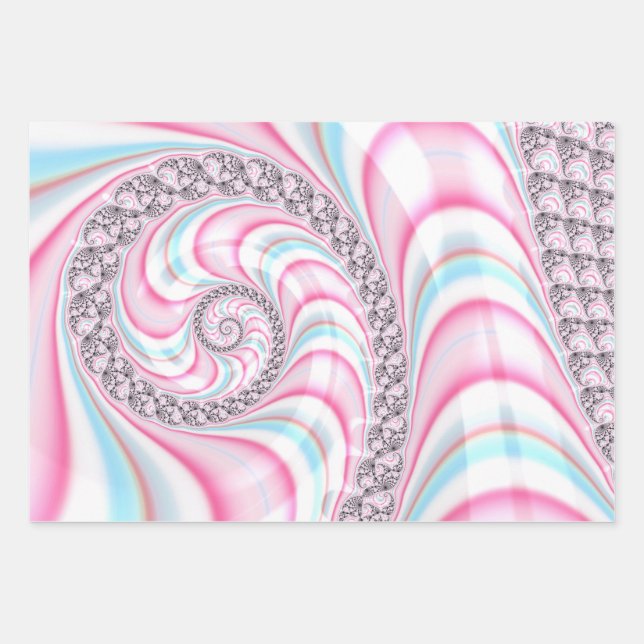Feuille De Papier Cadeau Sucre de canne bleu rose pastel Spiral Fractal (Devant)