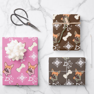 Feuille De Papier Cadeau Sucre de canne de chien de Noël Motif de flocon de