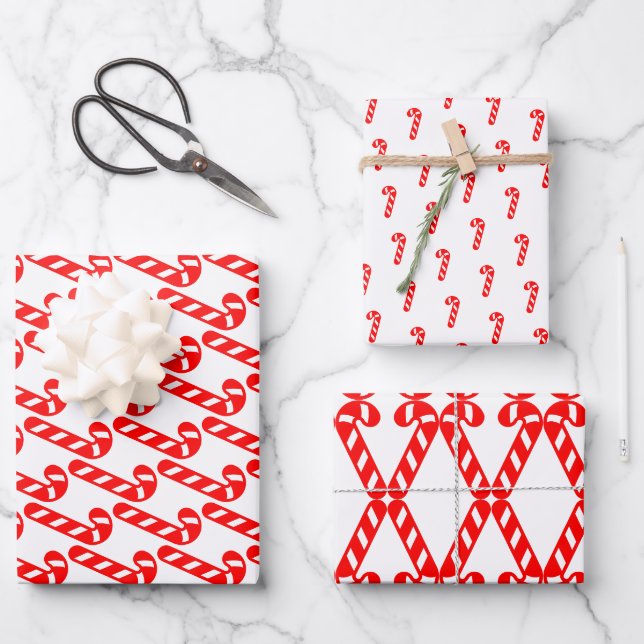 Feuille De Papier Cadeau Sucre de canne de Noël Rouge Blanc (Recto)