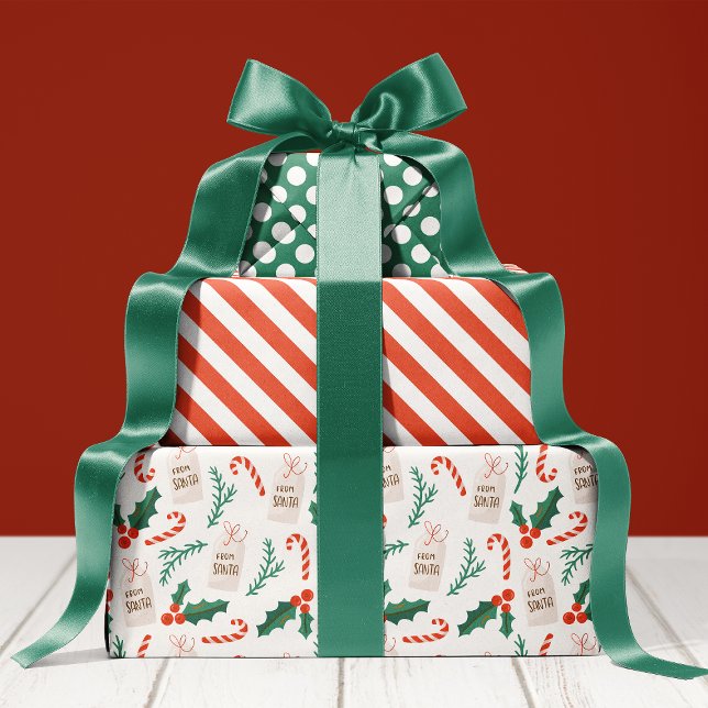 Feuille De Papier Cadeau Sucre de canne Holly Motif Noël de Noël (Créateur téléchargé)