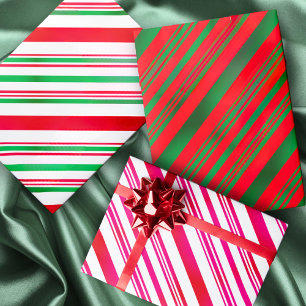 Feuille De Papier Cadeau Sucre de canne Motifs Rouge Vert Blanc Noël