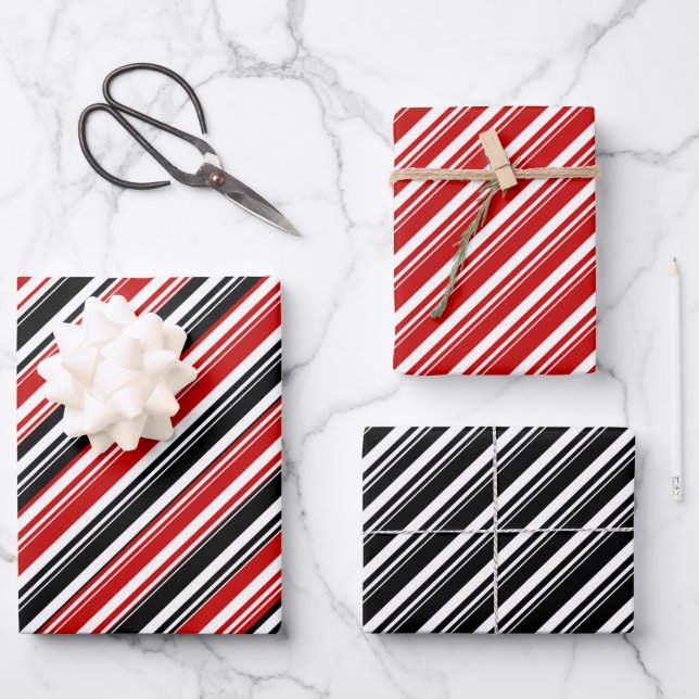 Feuille De Papier Cadeau Sucre de canne noir rouge Vacances en bande (Recto)