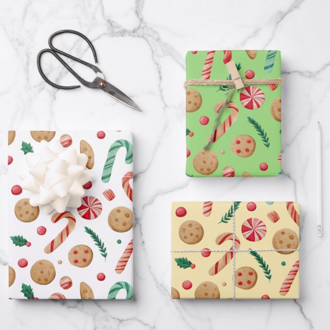 Feuille De Papier Cadeau Sucres de canne Cookies Noël mignon (Recto)