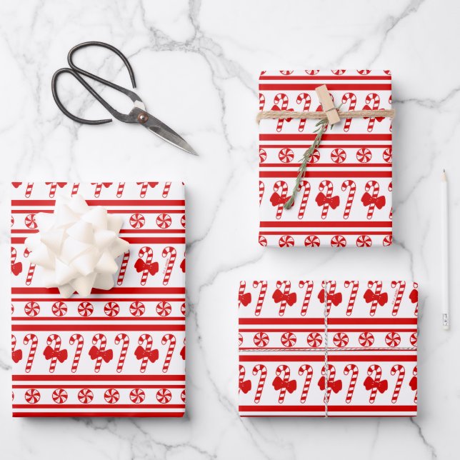 Feuille De Papier Cadeau Sucres de canne de Noël (Recto)