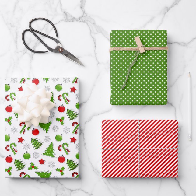 Feuille De Papier Cadeau Sucres de canne de vacances Snowflakes Holly Stars (Recto)