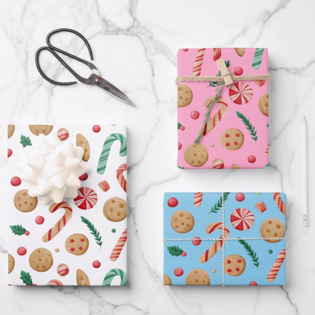 Feuille De Papier Cadeau Sucres de canne et cookies Noël (Recto)