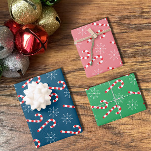 Feuille De Papier Cadeau Sucres de canne et Snowflakes Motif Noël