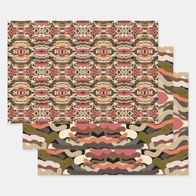 Feuille De Papier Cadeau Sud-Ouest Squiggly Laid Terre Tone Abstrait (Lot)