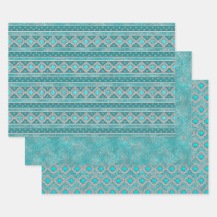 Feuille De Papier Cadeau Sud-ouest Turquoise Motifs géométriques