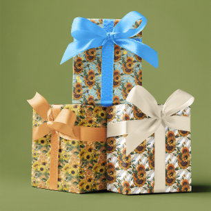 Feuille De Papier Cadeau Sunflower Honeycomb abeille Motif Floral