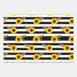Feuille De Papier Cadeau Sunflowers with Black and White Horizontal Lines