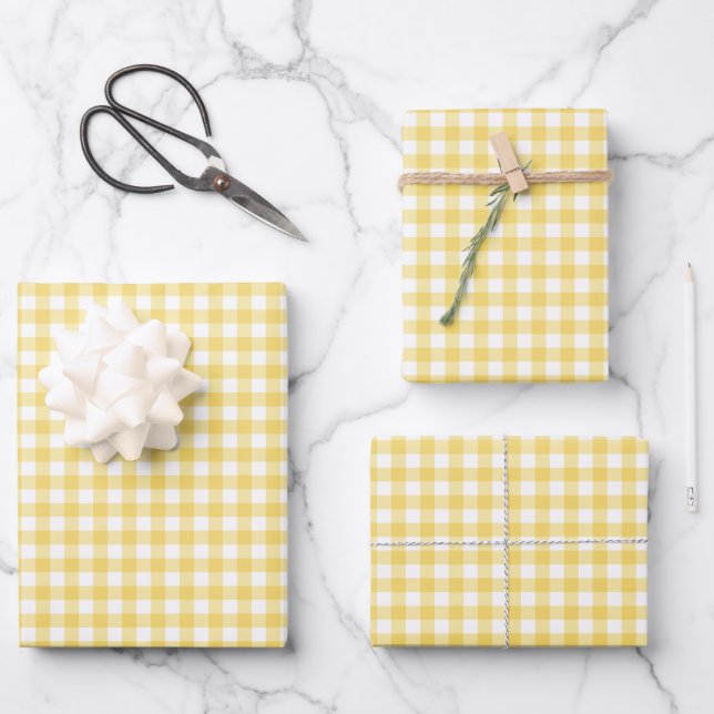 Feuille De Papier Cadeau Sunshine Jaune En vichy Motif chèque (Recto)