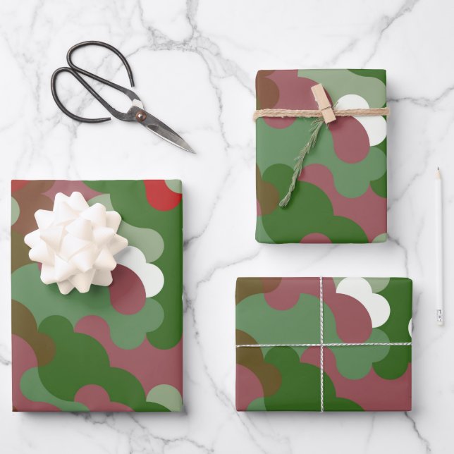 Feuille De Papier Cadeau Super Funky Retro Boho Rouge et Vert Noël (Recto)