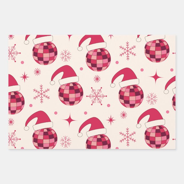 Feuille De Papier Cadeau Super Noël Père Noël Disco Balls Motif (Devant)
