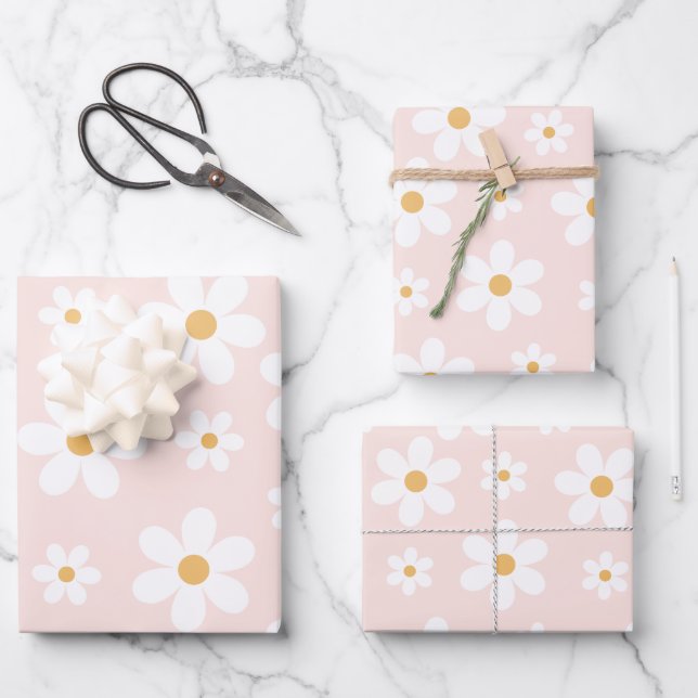 Feuille De Papier Cadeau Super Retro Daisy Rose (Recto)