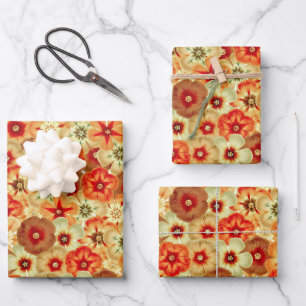 Feuille De Papier Cadeau Super Retro Orange Hippie Fleurs Motif