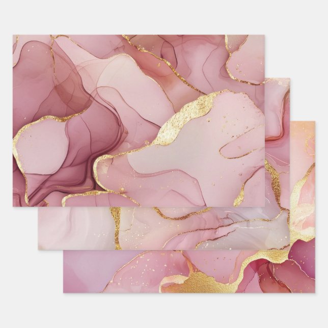 Feuille De Papier Cadeau Superbe Fête des mariées rose glam or (Lot)