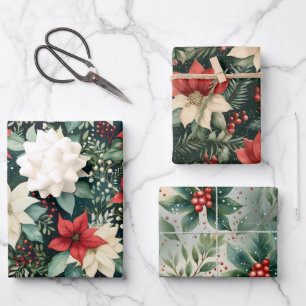 Feuille De Papier Cadeau Superbe Poinsettia coordination de Noël