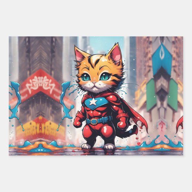 Feuille De Papier Cadeau Superhero Kitty (Devant)
