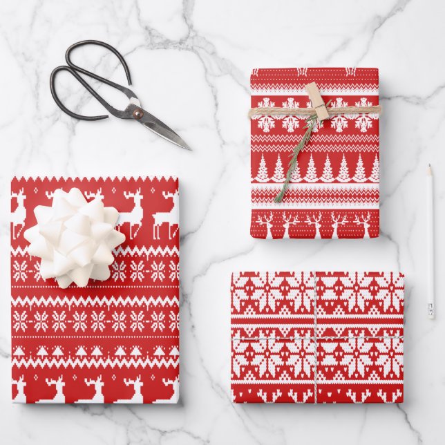 Feuille De Papier Cadeau Sweat de Noël rouge et blanc (Recto)
