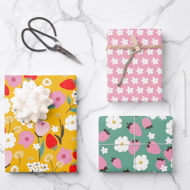 Feuille De Papier Cadeau Sweet Floral fraise Dream (Recto)
