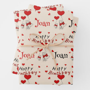 Feuille De Papier Cadeau Sweet Kitty Cats Apporter des voeux d'anniversaire