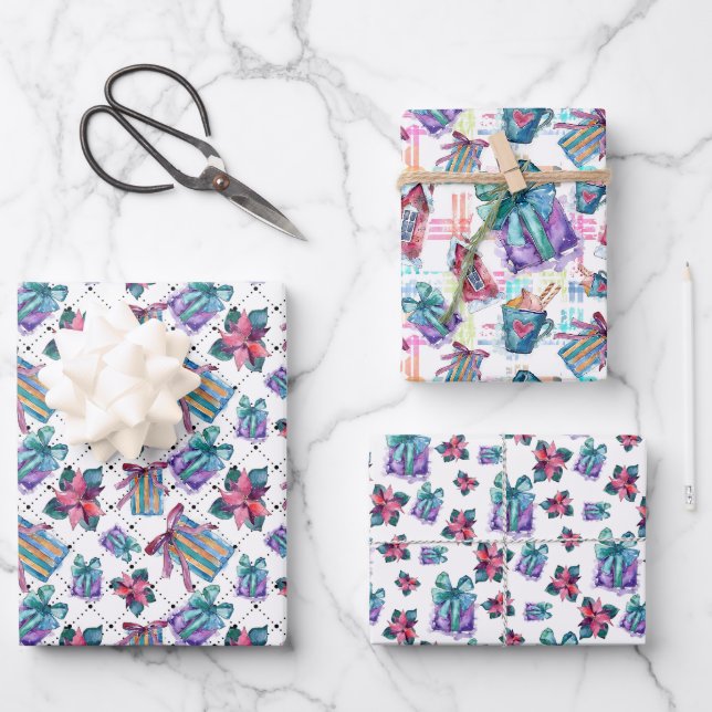 Feuille De Papier Cadeau Sweet Pastel Noël Aquarelle Enveloppement Cadeau (Recto)