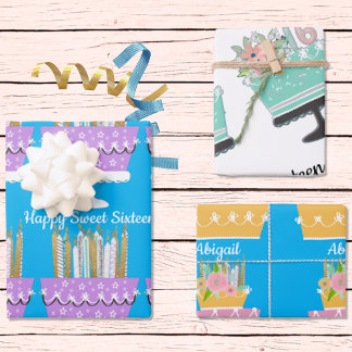 Feuille De Papier Cadeau Sweet sixteen Gâteaux d'anniversaire enveloppant f