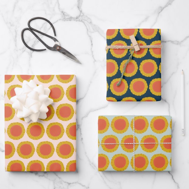 Feuille De Papier Cadeau Sweet Sunflower Daisy Retro Moderne Motif Floral (Recto)