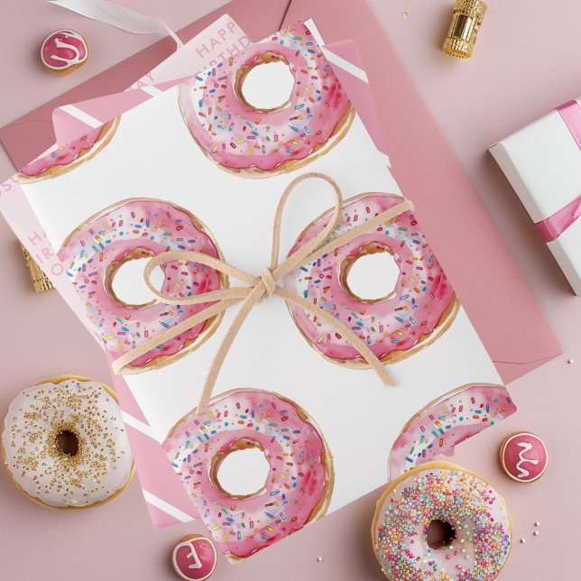 Feuille De Papier Cadeau Sweet Time Pastel Pink Donut Anniversaire (Créateur téléchargé)