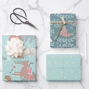 Feuille De Papier Cadeau Sweet Woodland Noël Rustique Agritourisme Bleu